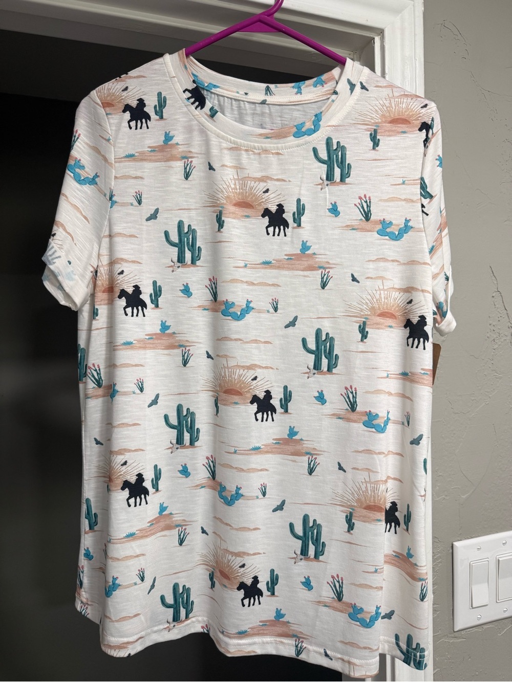Desert Print Short Sleeve Tee - Turquoise & Sand Motif